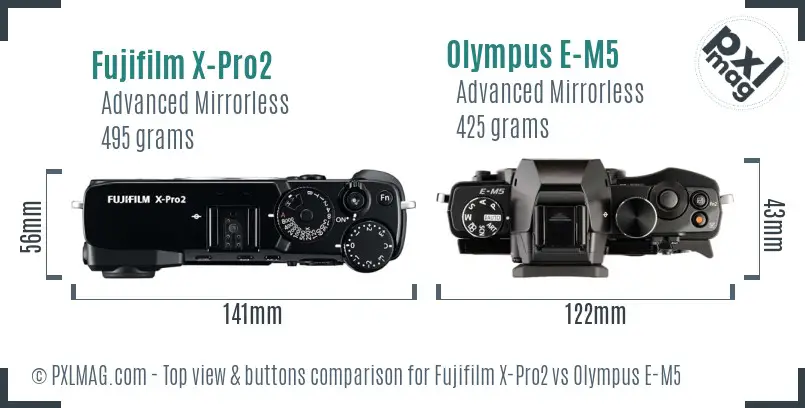 Fujifilm X-Pro2 vs Olympus E-M5 top view buttons comparison