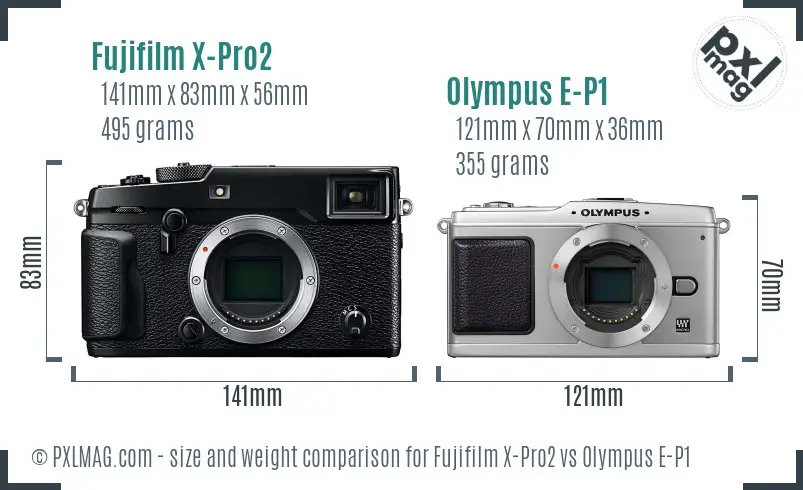 Fujifilm X-Pro2 vs Olympus E-P1 size comparison