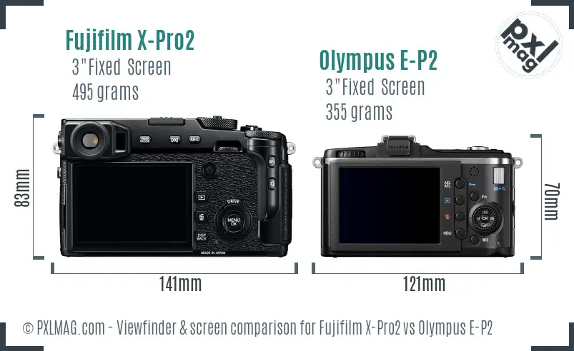 Fujifilm X-Pro2 vs Olympus E-P2 Screen and Viewfinder comparison