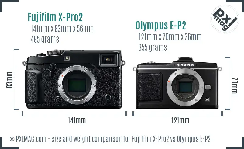 Fujifilm X-Pro2 vs Olympus E-P2 size comparison