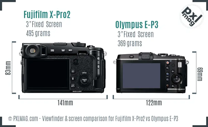 Fujifilm X-Pro2 vs Olympus E-P3 Screen and Viewfinder comparison