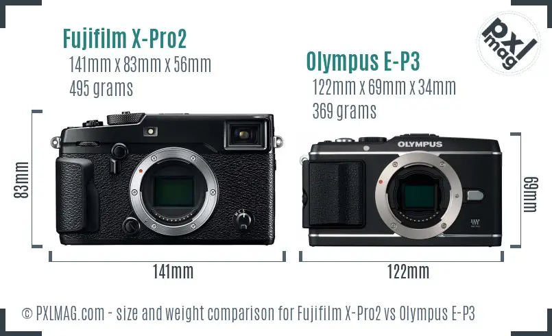 Fujifilm X-Pro2 vs Olympus E-P3 size comparison