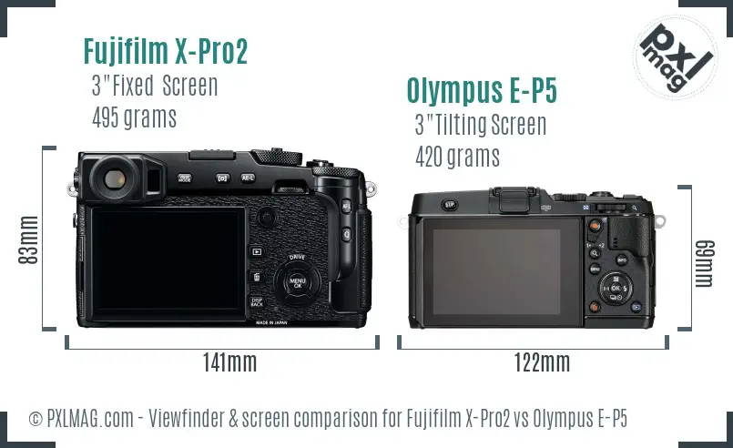 Fujifilm X-Pro2 vs Olympus E-P5 Screen and Viewfinder comparison