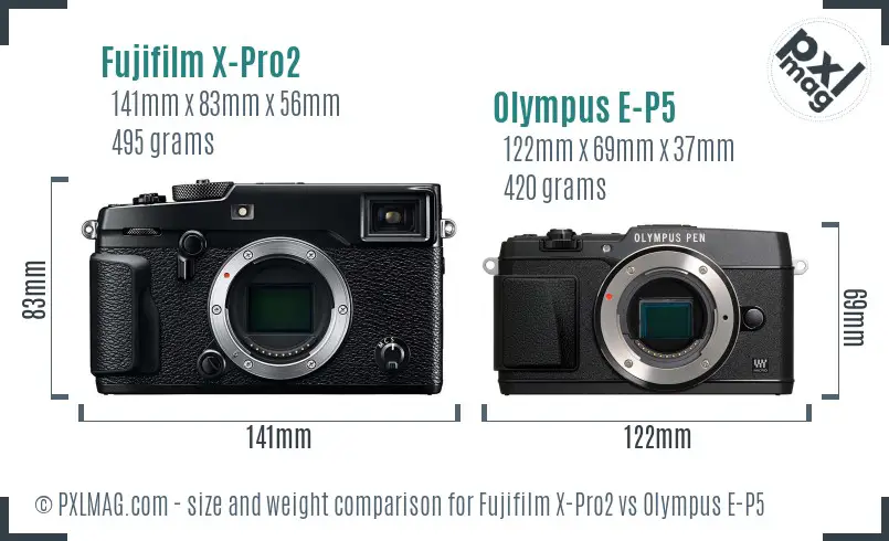 Fujifilm X-Pro2 vs Olympus E-P5 size comparison