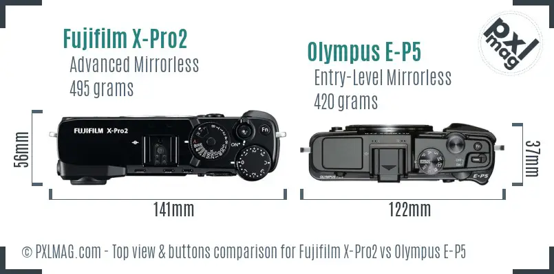 Fujifilm X-Pro2 vs Olympus E-P5 top view buttons comparison