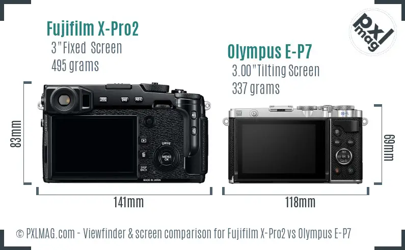 Fujifilm X-Pro2 vs Olympus E-P7 Screen and Viewfinder comparison