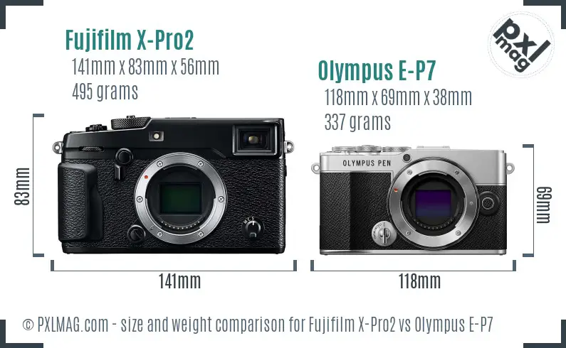 Fujifilm X-Pro2 vs Olympus E-P7 size comparison