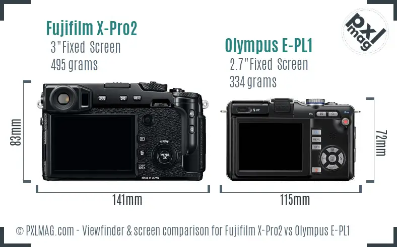 Fujifilm X-Pro2 vs Olympus E-PL1 Screen and Viewfinder comparison