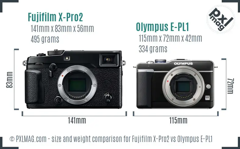 Fujifilm X-Pro2 vs Olympus E-PL1 size comparison