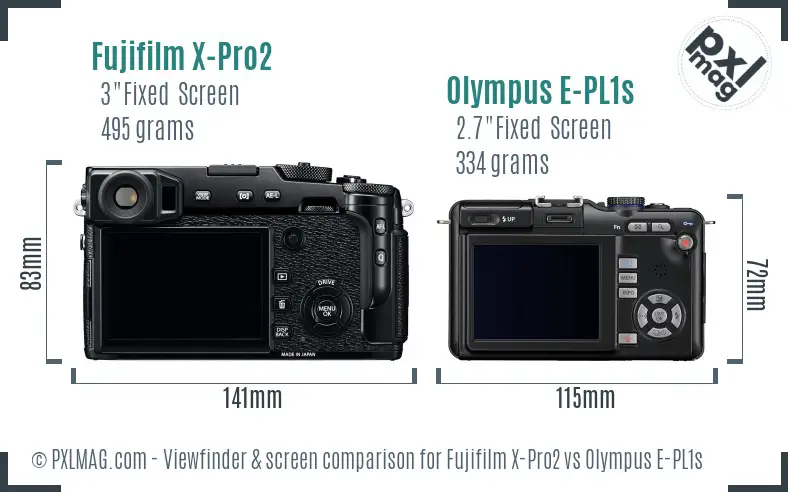 Fujifilm X-Pro2 vs Olympus E-PL1s Screen and Viewfinder comparison