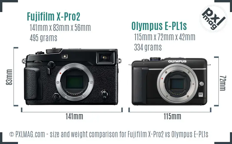 Fujifilm X-Pro2 vs Olympus E-PL1s size comparison