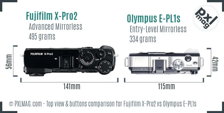 Fujifilm X-Pro2 vs Olympus E-PL1s top view buttons comparison