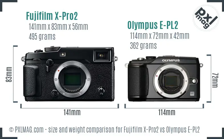 Fujifilm X-Pro2 vs Olympus E-PL2 size comparison