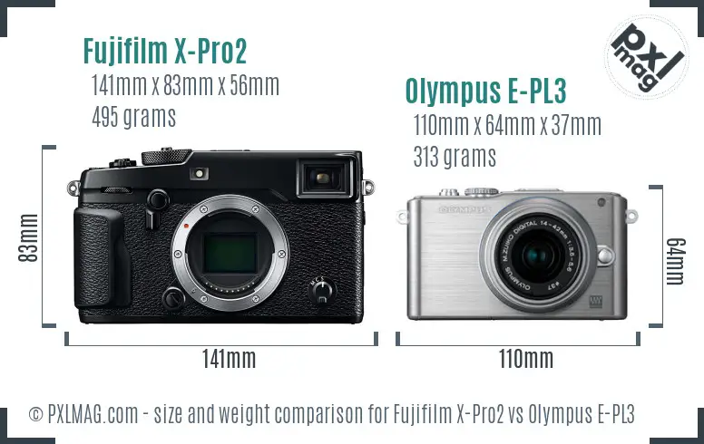 Fujifilm X-Pro2 vs Olympus E-PL3 size comparison Fujifilm X-Pro2 vs Olympus E-PL3 size comparison