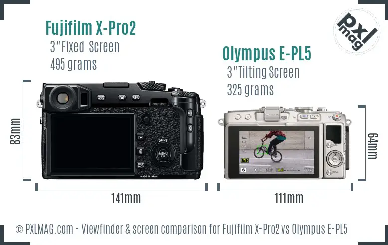 Fujifilm X-Pro2 vs Olympus E-PL5 Screen and Viewfinder comparison