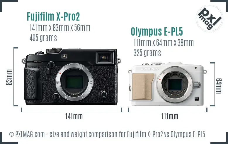 Fujifilm X-Pro2 vs Olympus E-PL5 size comparison