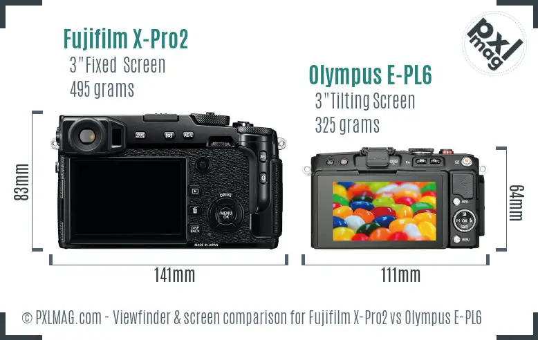 Fujifilm X-Pro2 vs Olympus E-PL6 Screen and Viewfinder comparison