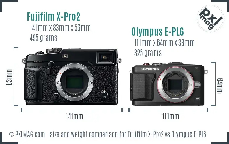 Fujifilm X-Pro2 vs Olympus E-PL6 size comparison