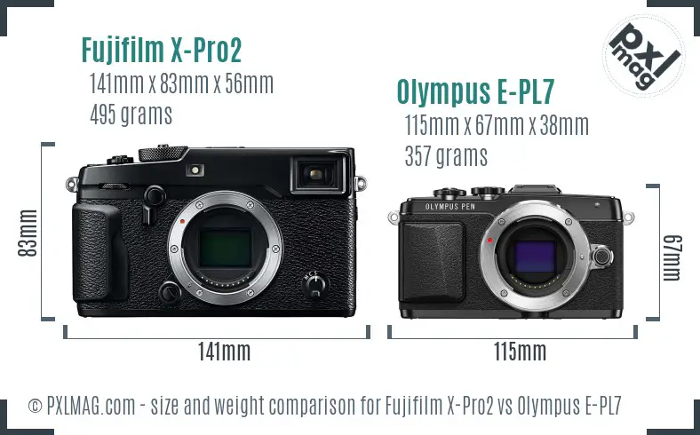 Fujifilm X-Pro2 vs Olympus E-PL7 size comparison