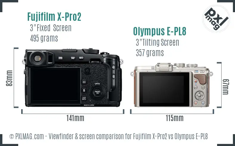 Fujifilm X-Pro2 vs Olympus E-PL8 Screen and Viewfinder comparison