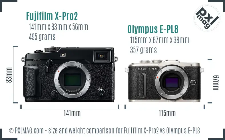 Fujifilm X-Pro2 vs Olympus E-PL8 size comparison