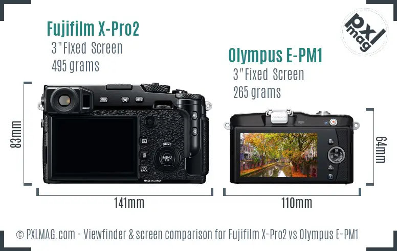 Fujifilm X-Pro2 vs Olympus E-PM1 Screen and Viewfinder comparison
