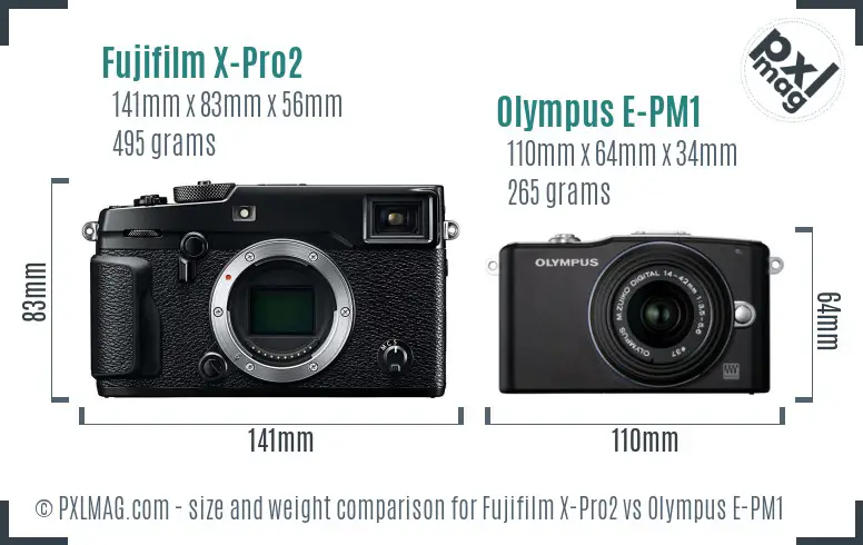 Fujifilm X-Pro2 vs Olympus E-PM1 size comparison