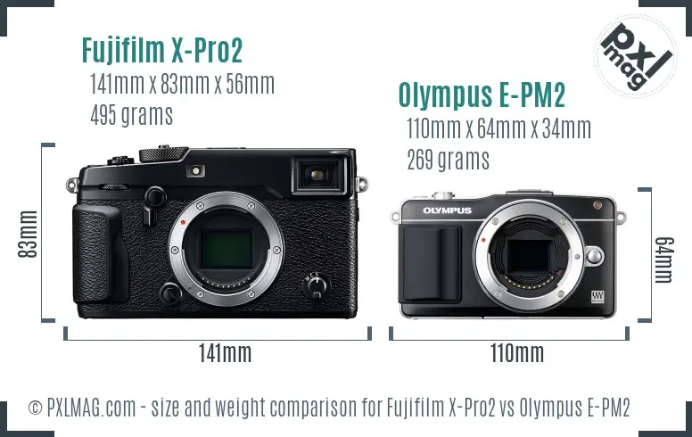 Fujifilm X-Pro2 vs Olympus E-PM2 size comparison