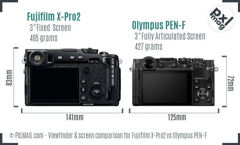Fujifilm X-Pro2 vs Olympus PEN-F Screen and Viewfinder comparison