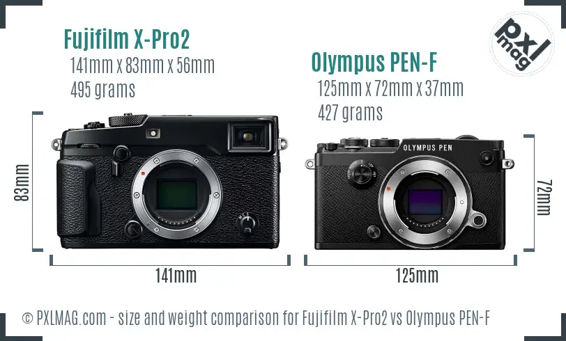 Fujifilm X-Pro2 vs Olympus PEN-F size comparison