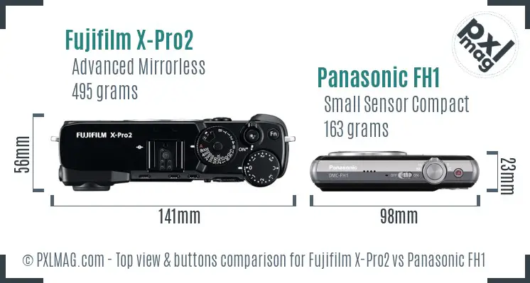 Fujifilm X-Pro2 vs Panasonic FH1 top view buttons comparison