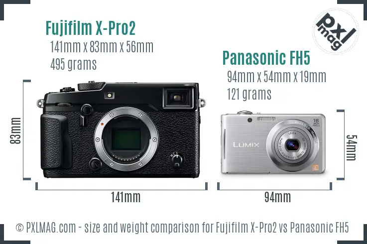Fujifilm X-Pro2 vs Panasonic FH5 size comparison