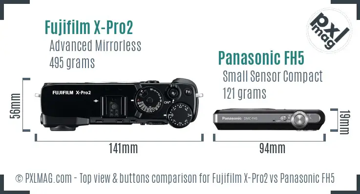 Fujifilm X-Pro2 vs Panasonic FH5 top view buttons comparison