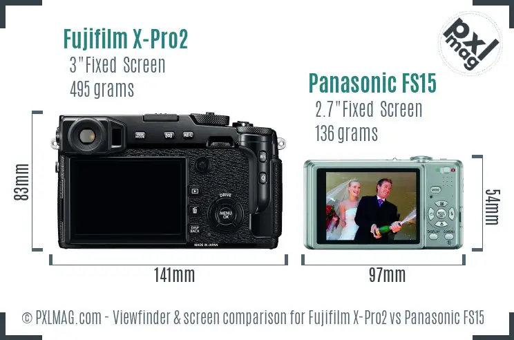Fujifilm X-Pro2 vs Panasonic FS15 Screen and Viewfinder comparison