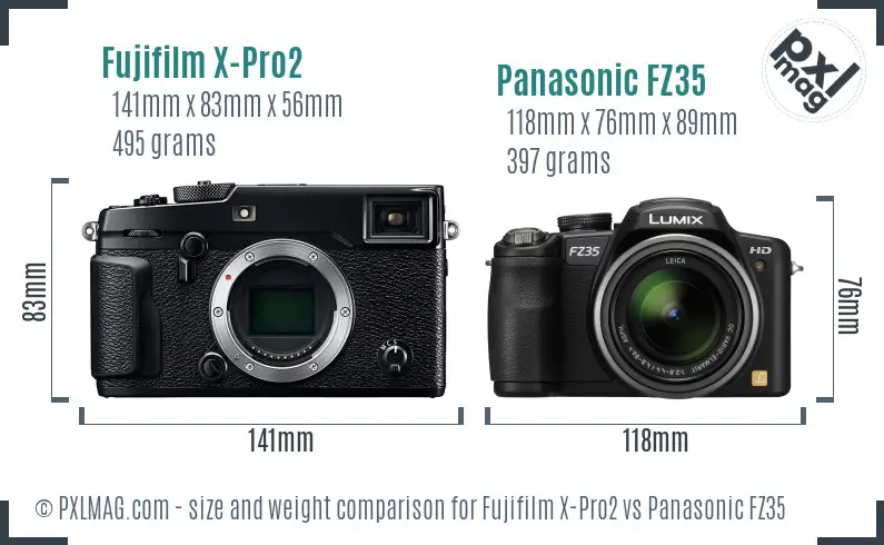 Fujifilm X-Pro2 vs Panasonic FZ35 size comparison Fujifilm X-Pro2 vs Panasonic FZ35 size comparison