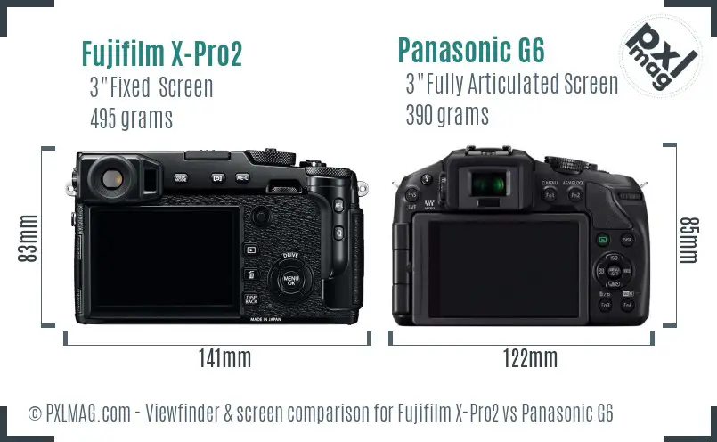 Fujifilm X-Pro2 vs Panasonic G6 Screen and Viewfinder comparison