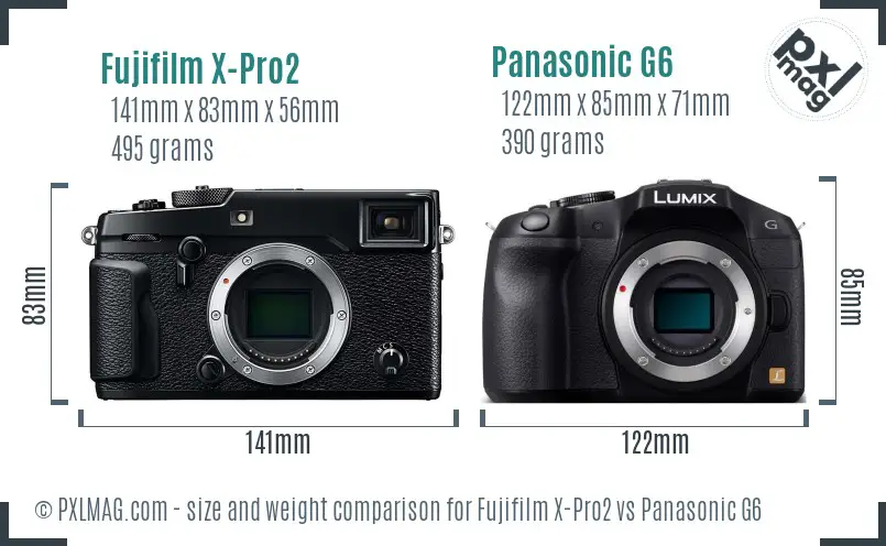 Fujifilm X-Pro2 vs Panasonic G6 size comparison