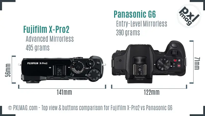 Fujifilm X-Pro2 vs Panasonic G6 top view buttons comparison