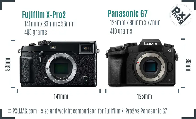 Fujifilm X-Pro2 vs Panasonic G7 size comparison