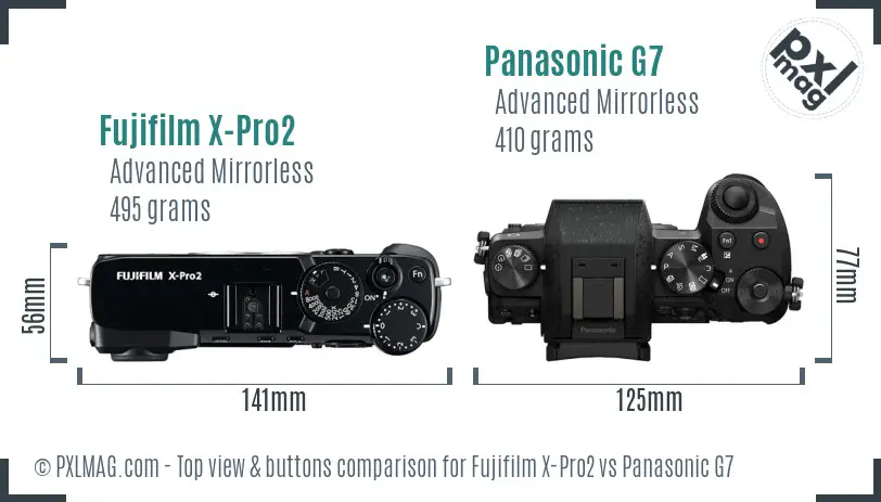 Fujifilm X-Pro2 vs Panasonic G7 top view buttons comparison
