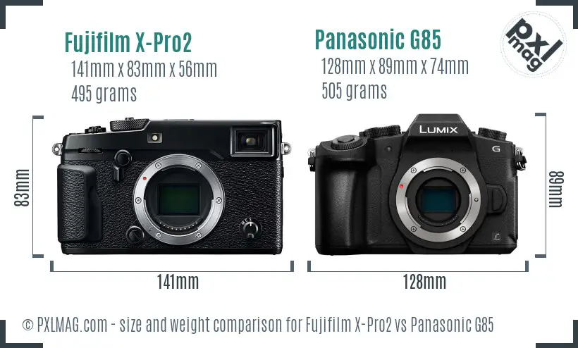 Fujifilm X-Pro2 vs Panasonic G85 size comparison