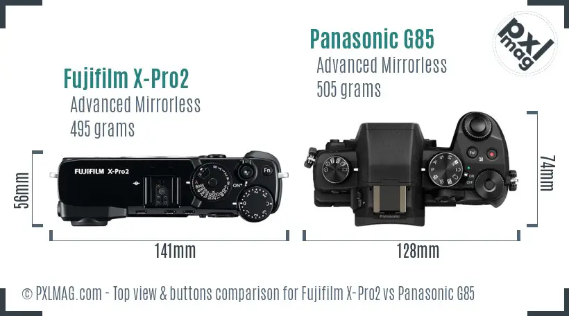 Fujifilm X-Pro2 vs Panasonic G85 top view buttons comparison
