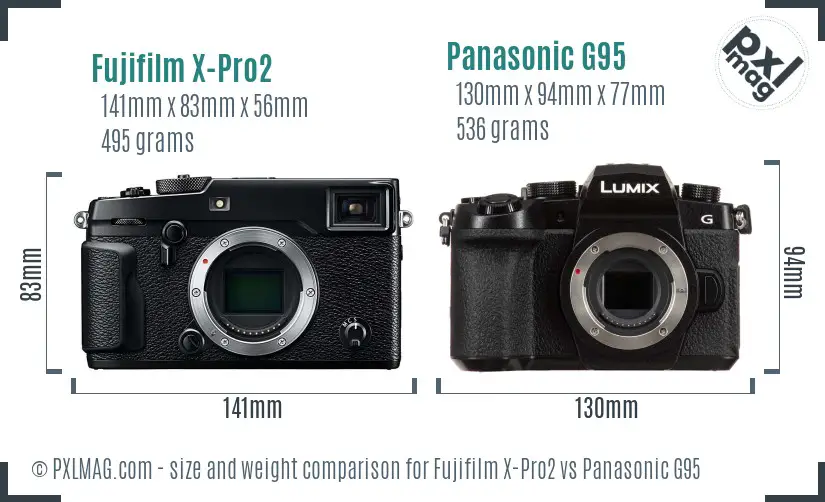 Fujifilm X-Pro2 vs Panasonic G95 size comparison