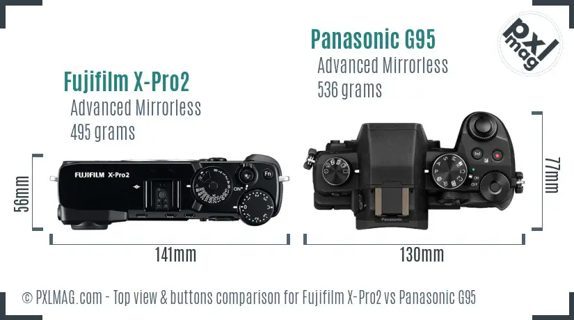 Fujifilm X-Pro2 vs Panasonic G95 top view buttons comparison