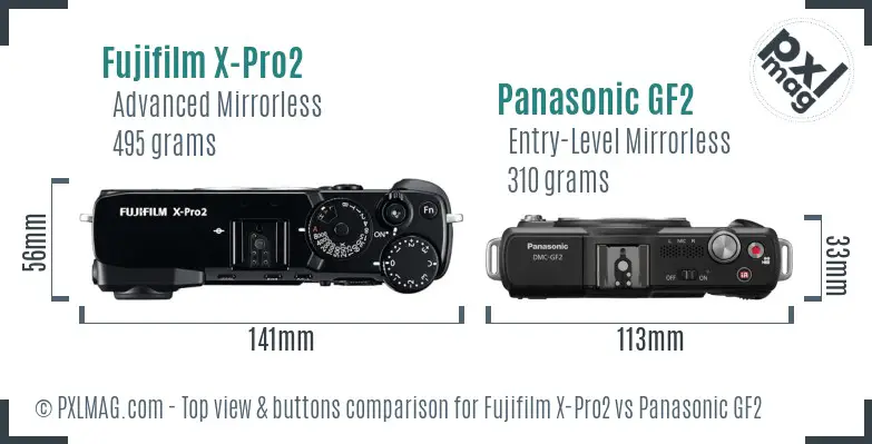 Fujifilm X-Pro2 vs Panasonic GF2 top view buttons comparison