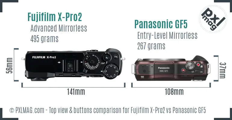 Fujifilm X-Pro2 vs Panasonic GF5 top view buttons comparison