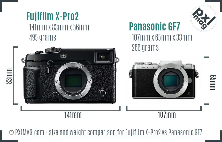 Fujifilm X-Pro2 vs Panasonic GF7 size comparison