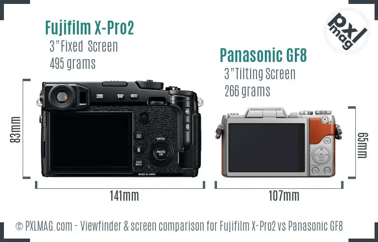 Fujifilm X-Pro2 vs Panasonic GF8 Screen and Viewfinder comparison