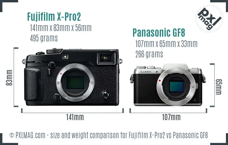 Fujifilm X-Pro2 vs Panasonic GF8 size comparison