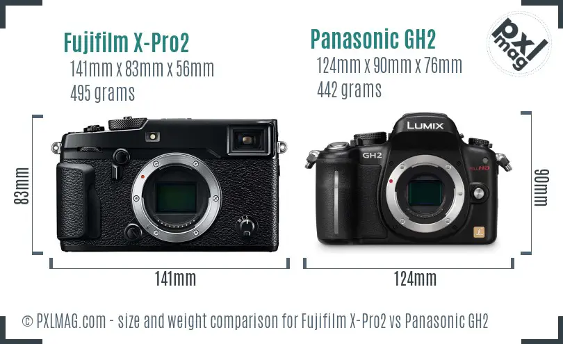 Fujifilm X-Pro2 vs Panasonic GH2 size comparison
